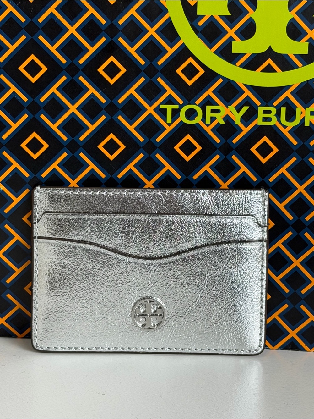 Tory Burch Metallic Silver Leather Card Case
